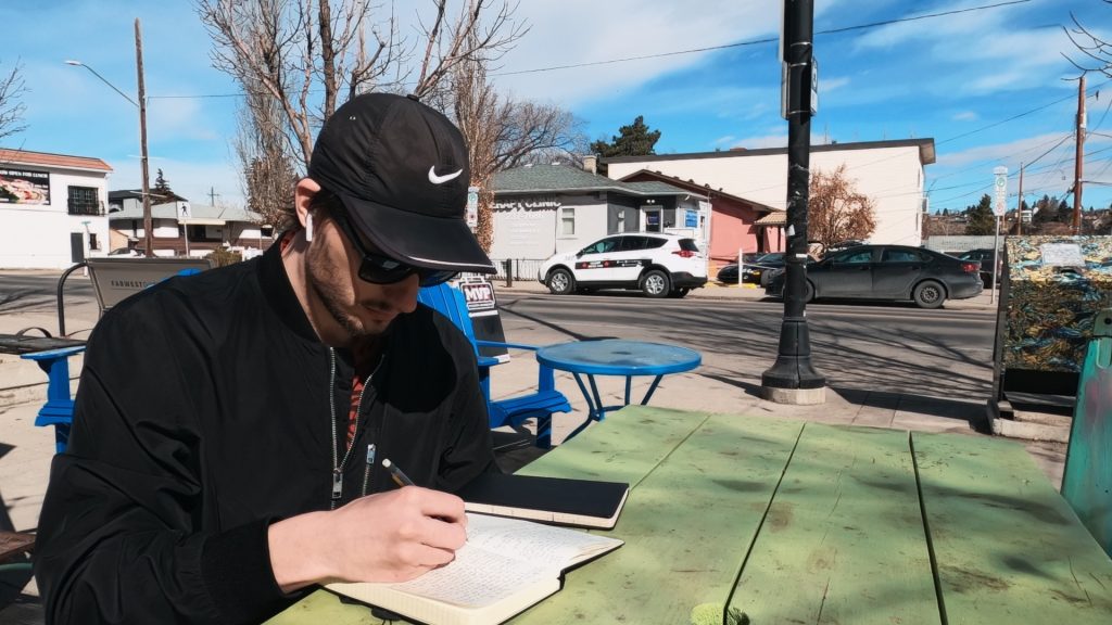 ScootyDub journaling in Bridgeland, Calgary, Alberta
